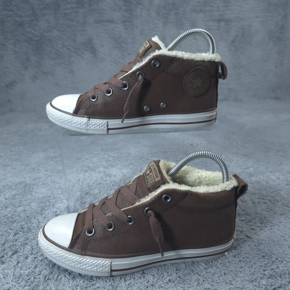 Converse All Star Shoes Youth Size 4 Brown Faux Fur Lined Mid Top Sneakers